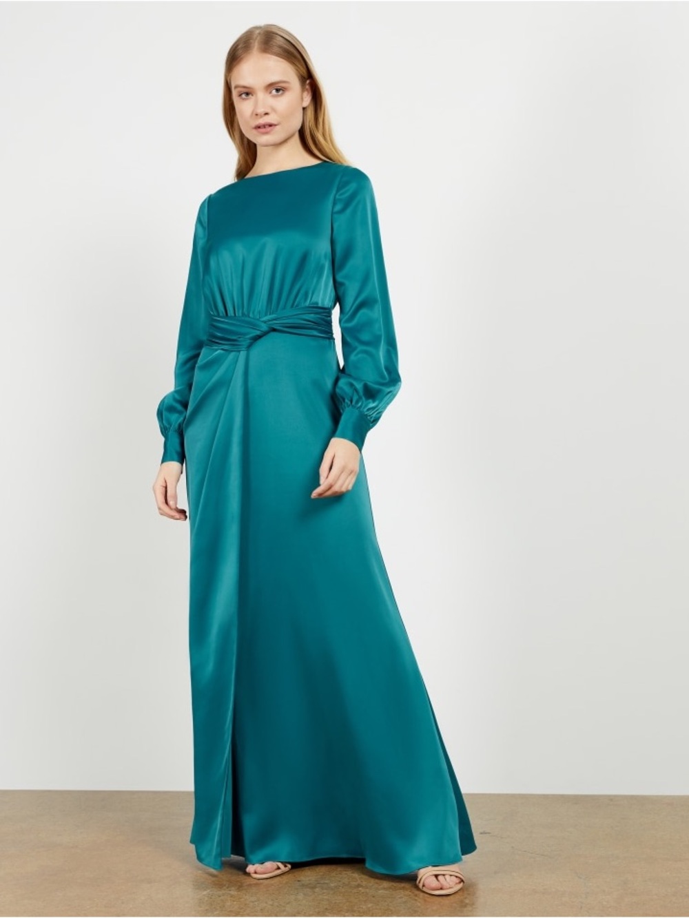 Ted Baker Daiseey Twist Waist Long Sleeve Maxi Dress in Teal size 3 (US 6/8)